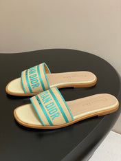 DWAY SLIDES IN BEIGE TURQUOISE CANVAS