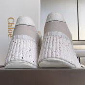 CHLOÉ 26S WEDGE SNEAKERS 70 MM IN WHITE CALFSKIN