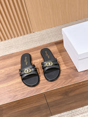 DIOR 26S MULTI STRAP SLIDE SANDALS IN BLACK CALFSKIN GOLD BUCKLE