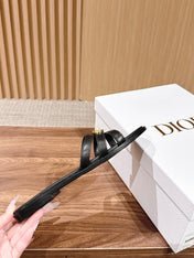 DIOR 26S MULTI STRAP SLIDE SANDALS IN BLACK CALFSKIN GOLD BUCKLE