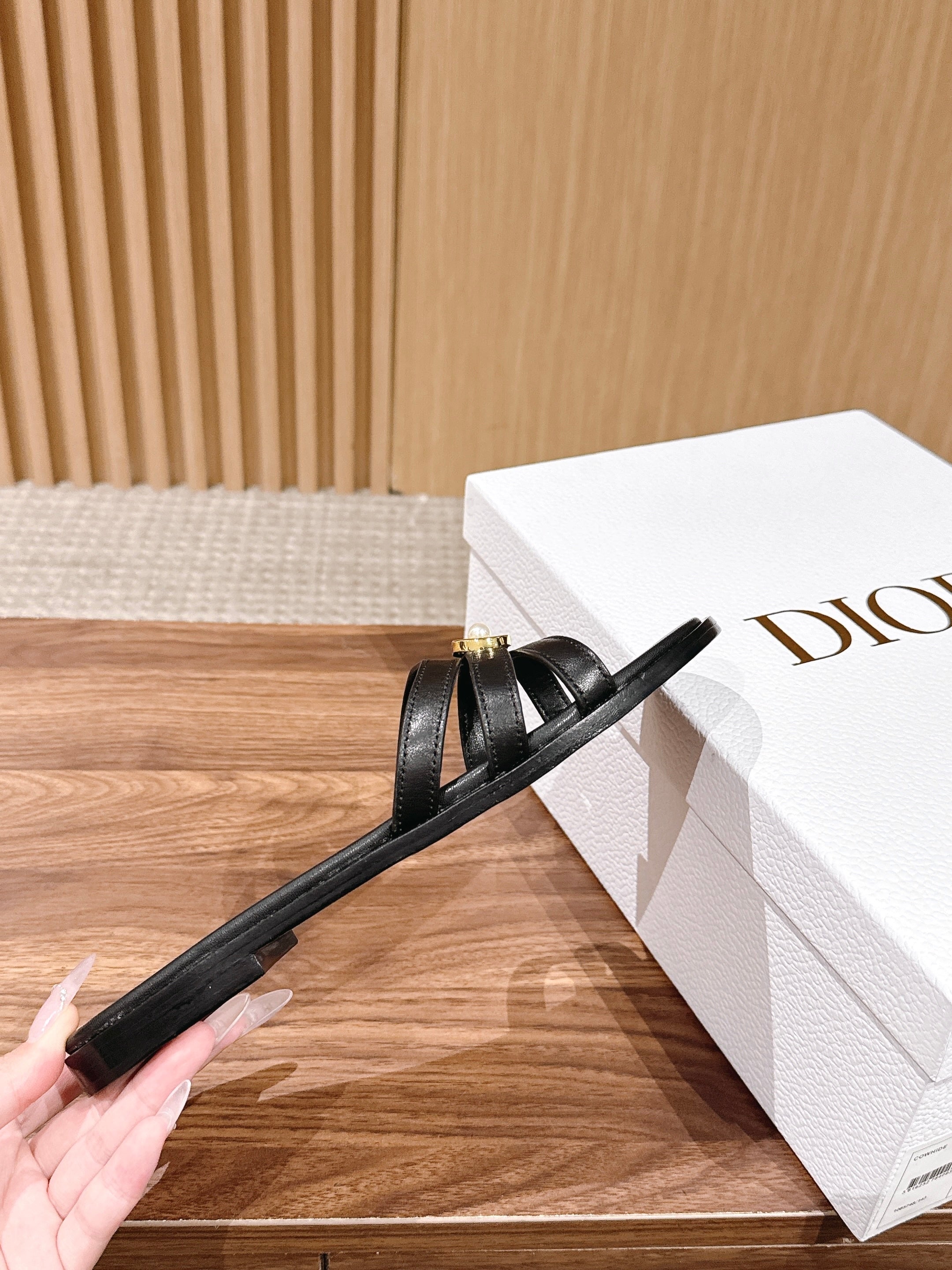 DIOR 26S MULTI STRAP SLIDE SANDALS IN BLACK CALFSKIN GOLD BUCKLE