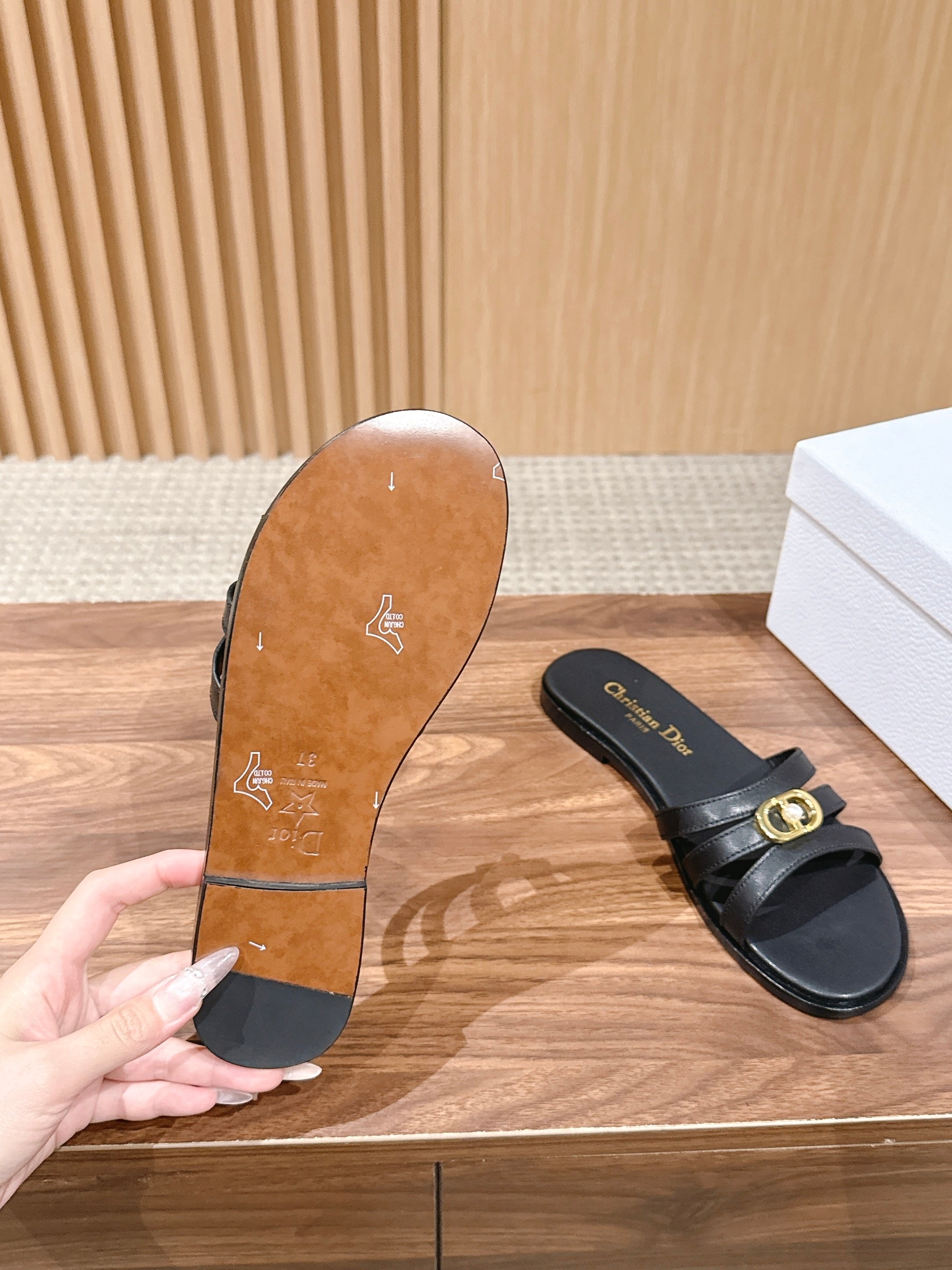 DIOR 26S MULTI STRAP SLIDE SANDALS IN BLACK CALFSKIN GOLD BUCKLE