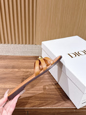 DIOR 26S MULTI STRAP SLIDE SANDALS IN CARAMEL BROWN CALFSKIN GOLD BUCKLE