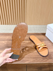 DIOR 26S MULTI STRAP SLIDE SANDALS IN CARAMEL BROWN CALFSKIN GOLD BUCKLE