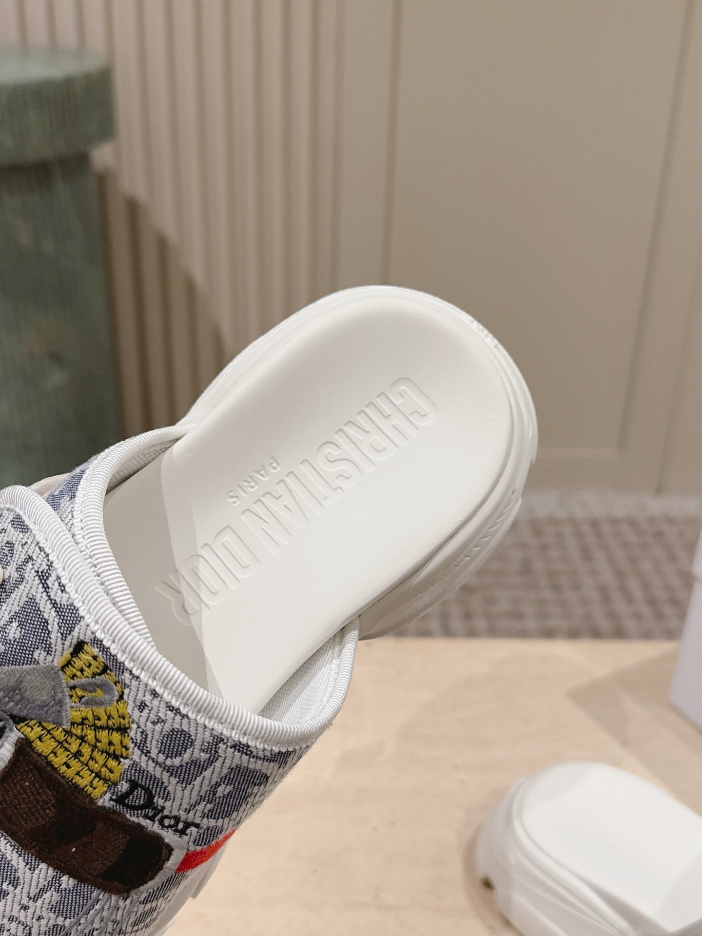 DIOR 26S DOUBLE STRAP SLIDE SANDALS IN LIGHT GREY MONOGRAM CANVAS