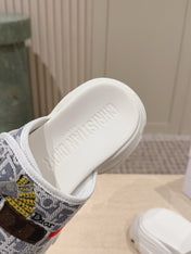 DIOR 26S DOUBLE STRAP SLIDE SANDALS IN LIGHT GREY MONOGRAM CANVAS