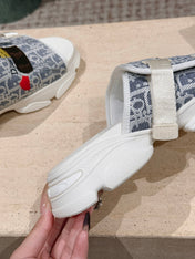 DIOR 26S DOUBLE STRAP SLIDE SANDALS IN LIGHT GREY MONOGRAM CANVAS