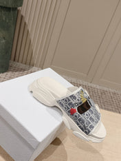 DIOR 26S DOUBLE STRAP SLIDE SANDALS IN LIGHT GREY MONOGRAM CANVAS