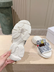 DIOR 26S DOUBLE STRAP SLIDE SANDALS IN LIGHT GREY MONOGRAM CANVAS