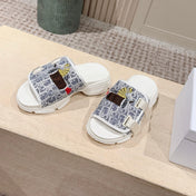 DIOR 26S DOUBLE STRAP SLIDE SANDALS IN LIGHT GREY MONOGRAM CANVAS