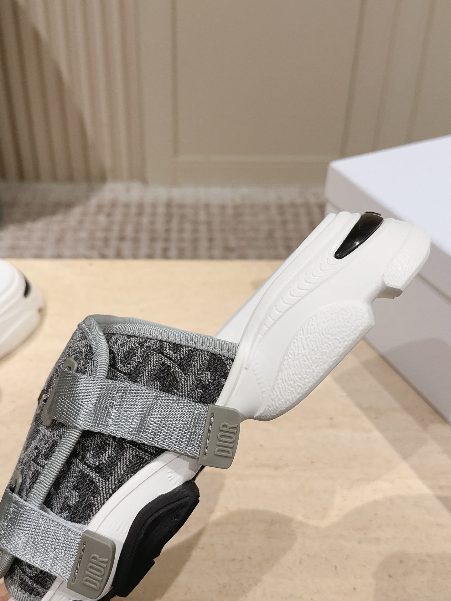 DIOR 26S DOUBLE STRAP SLIDE SANDALS IN GREY MONOGRAM CANVAS