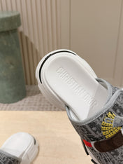 DIOR 26S DOUBLE STRAP SLIDE SANDALS IN GREY MONOGRAM CANVAS