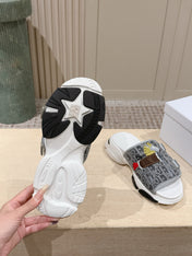 DIOR 26S DOUBLE STRAP SLIDE SANDALS IN GREY MONOGRAM CANVAS