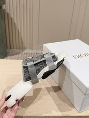 DIOR 26S DOUBLE STRAP SLIDE SANDALS IN GREY MONOGRAM CANVAS