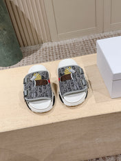 DIOR 26S DOUBLE STRAP SLIDE SANDALS IN GREY MONOGRAM CANVAS