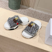 DIOR 26S DOUBLE STRAP SLIDE SANDALS IN GREY MONOGRAM CANVAS