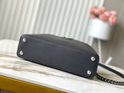 CAPUCINES EAST-WEST 30 IN BLACK SHEEPSKIN CRYSTAL AND SILVER HARDWARE