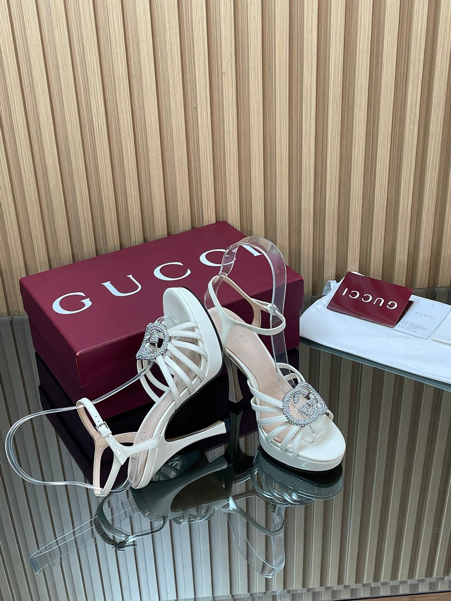 GUCCI 26S HIGH-HEELED SANDALS 125 MM IN WHITE CALFSKIN