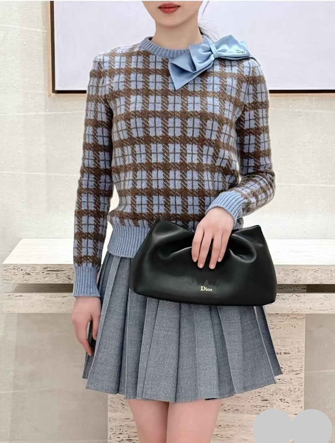 DIOR 26S PLAID SWEATER WITH BOW 1063