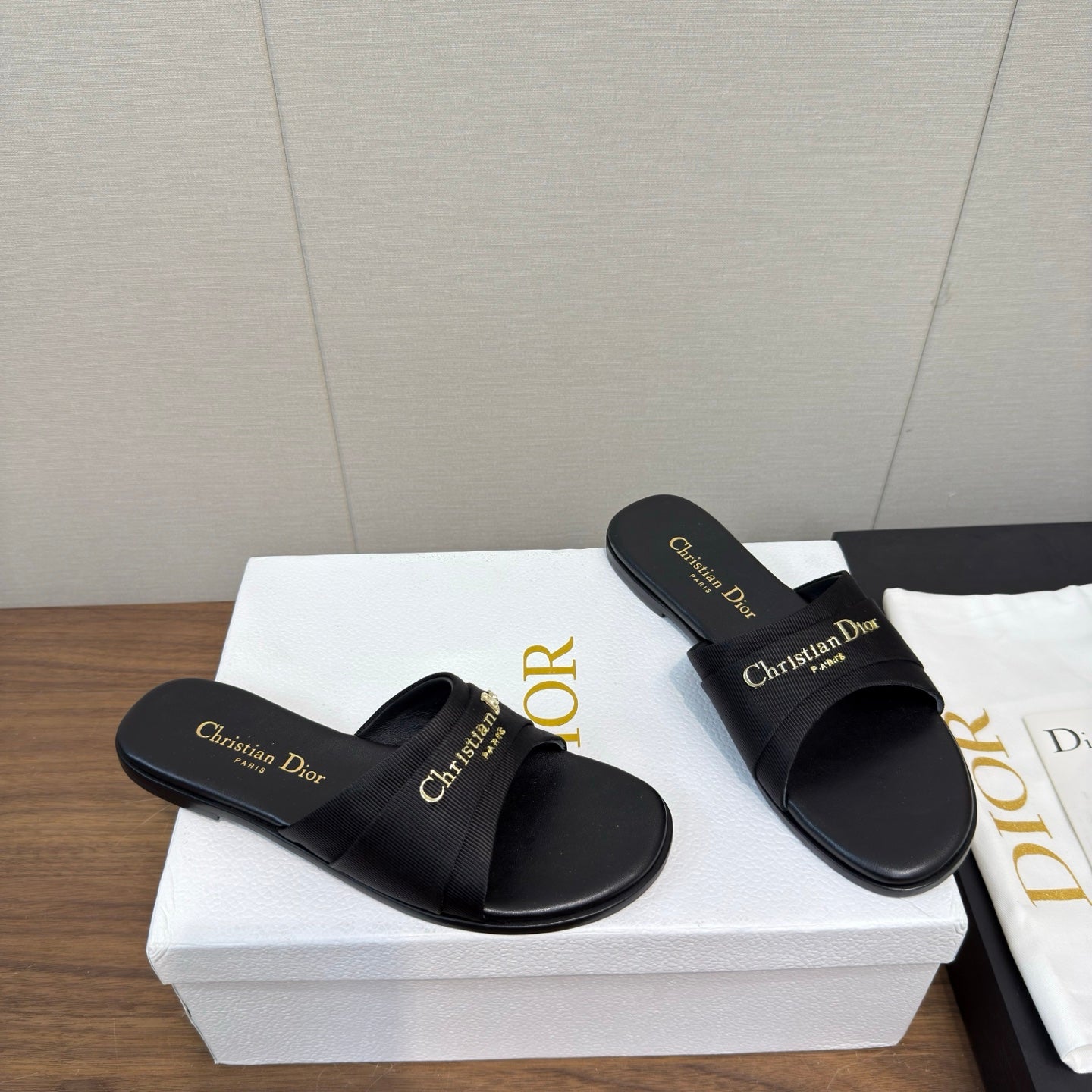 DIOR SANDAL 25S IN BLACK LAMBSKIN AND FABRIC WITH GOLD HARDWARE