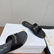 DIOR SANDAL 25S IN BLACK LAMBSKIN AND FABRIC WITH GOLD HARDWARE