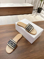 DWAY SLIDES IN BEIGE AND NAVY BLUE TECHNICAL FABRIC