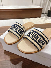 DWAY SLIDES IN BEIGE AND NAVY BLUE TECHNICAL FABRIC