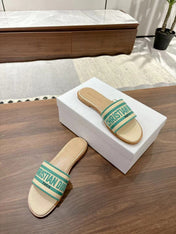 DWAY SLIDES IN BEIGE AND GREEN TECHNICAL FABRIC
