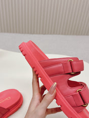 DIOR CLASSIC DOUBLE-STRAP SLIDES 25S IN STRAWBERRY PINK CALFSKIN