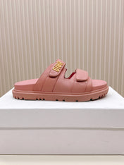 DIOR CLASSIC DOUBLE-STRAP SLIDES 25S IN PEACHY PINK CALFSKIN