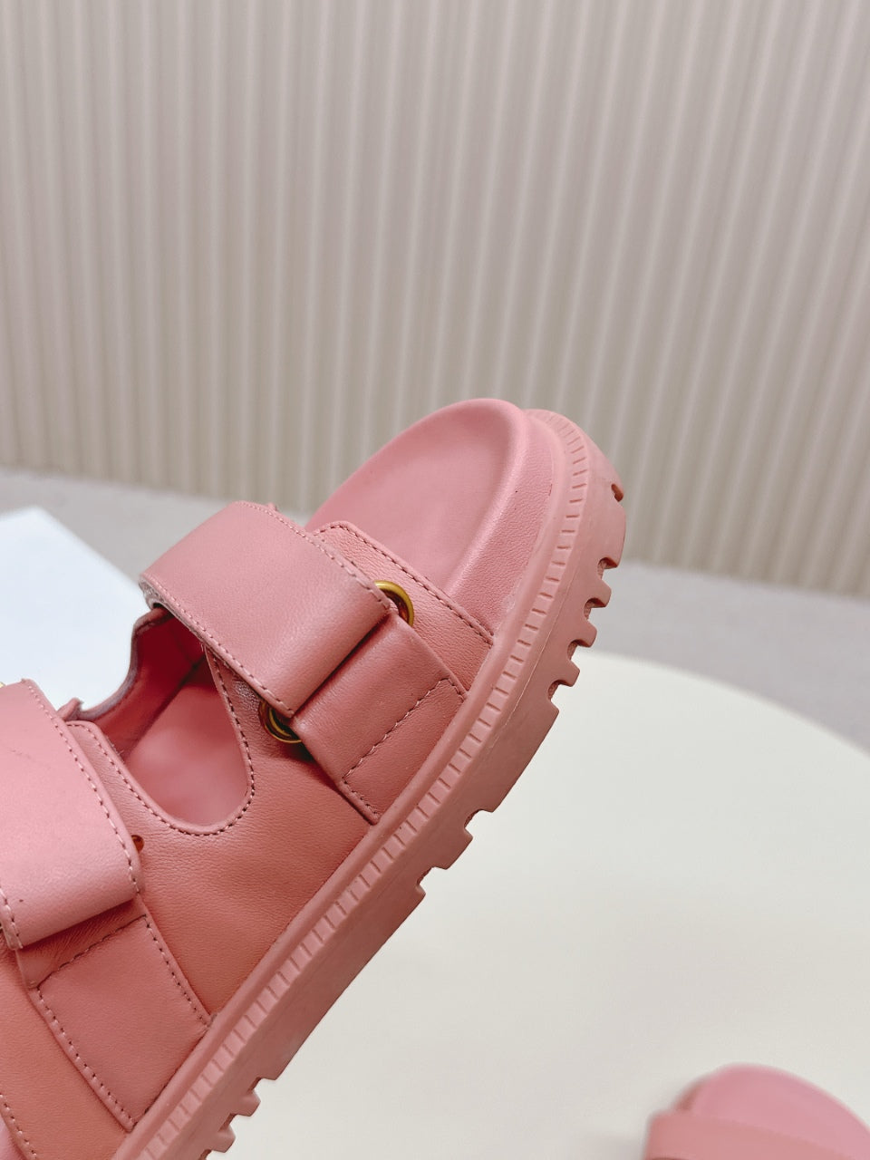 DIOR CLASSIC DOUBLE-STRAP SLIDES 25S IN PEACHY PINK CALFSKIN