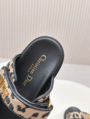 DIOR CLASSIC DOUBLE-STRAP SLIDES 25S IN BROWN MIX BLACK FABRIC AND CALFSKIN WITH LEOPARD PRINT