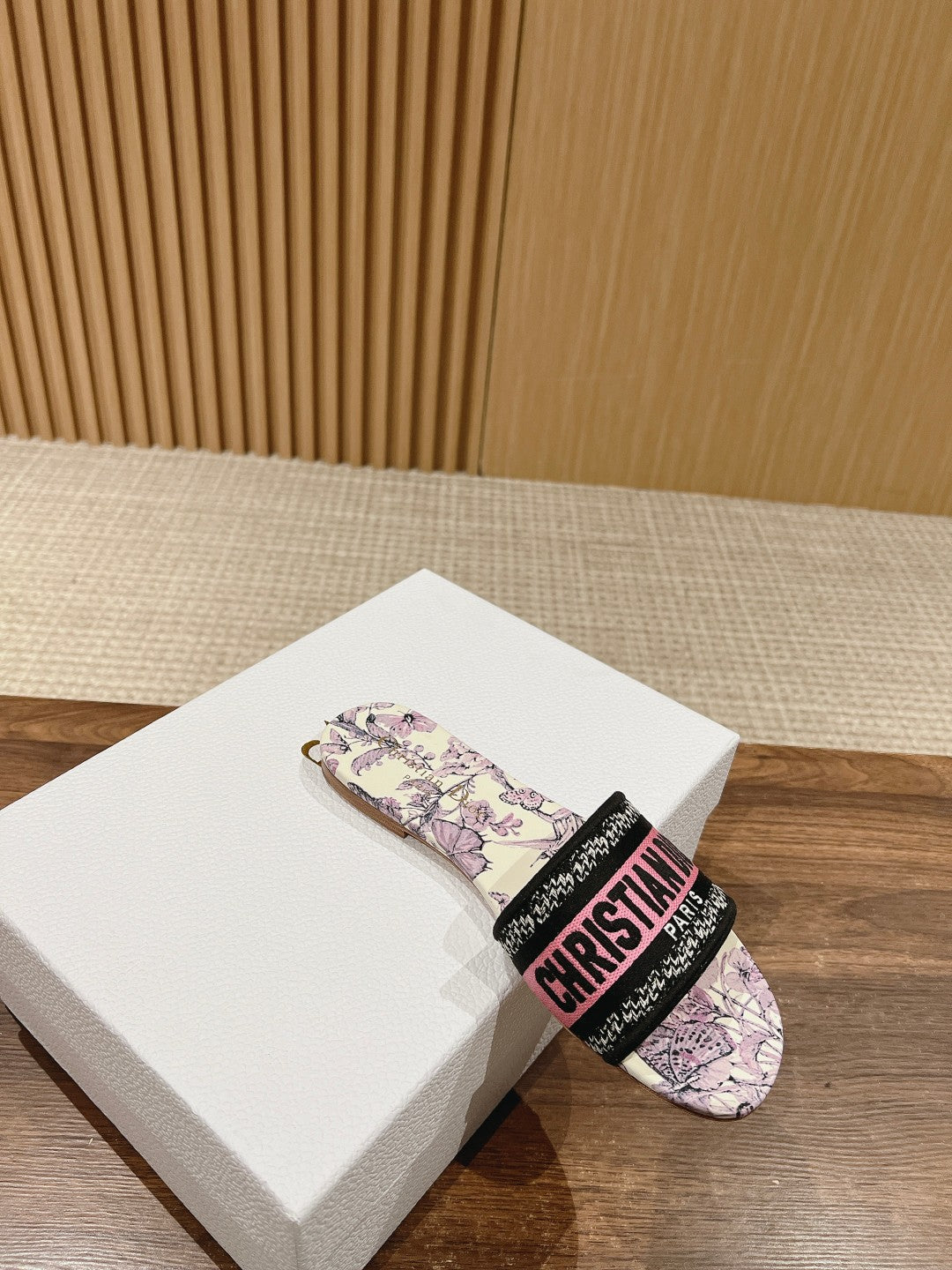 DIOR 26S SLIDE SANDALS IN PINK FLORAL PRINT LOGO STRAP
