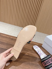 DIOR 26S SLIDE SANDALS IN PINK FLORAL PRINT LOGO STRAP