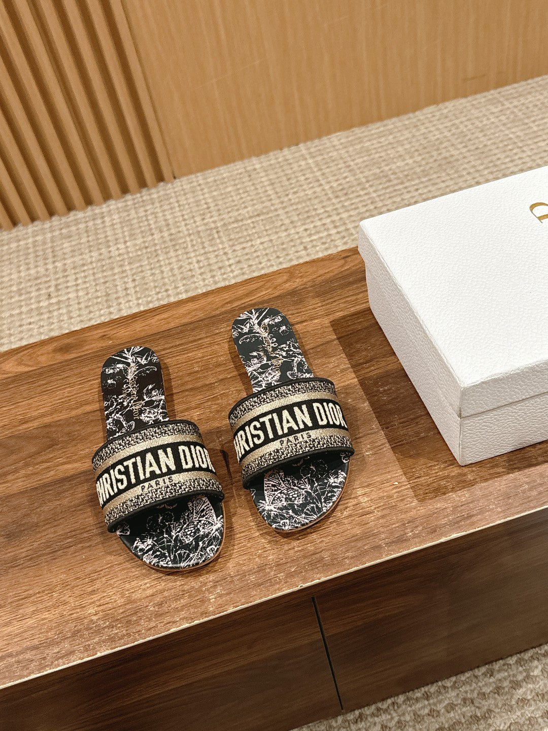 DIOR 26S SLIDE SANDALS IN BLACK TOILE DE JOUY LOGO