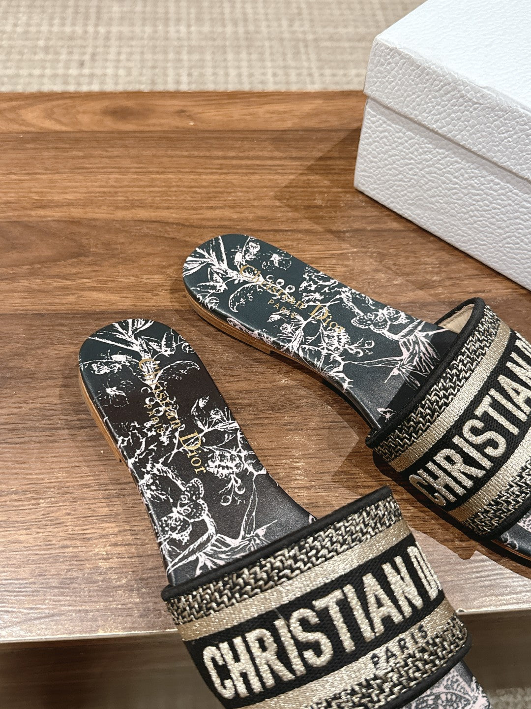 DIOR 26S SLIDE SANDALS IN BLACK TOILE DE JOUY LOGO