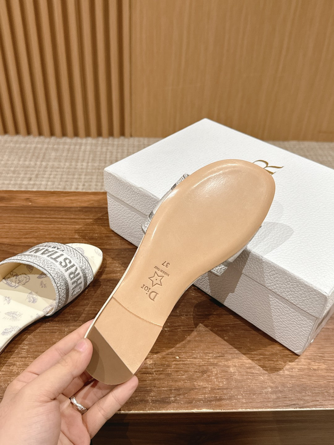 DIOR 26S SLIDE SANDALS IN GREY BUTTERFLY PRINT LOGO