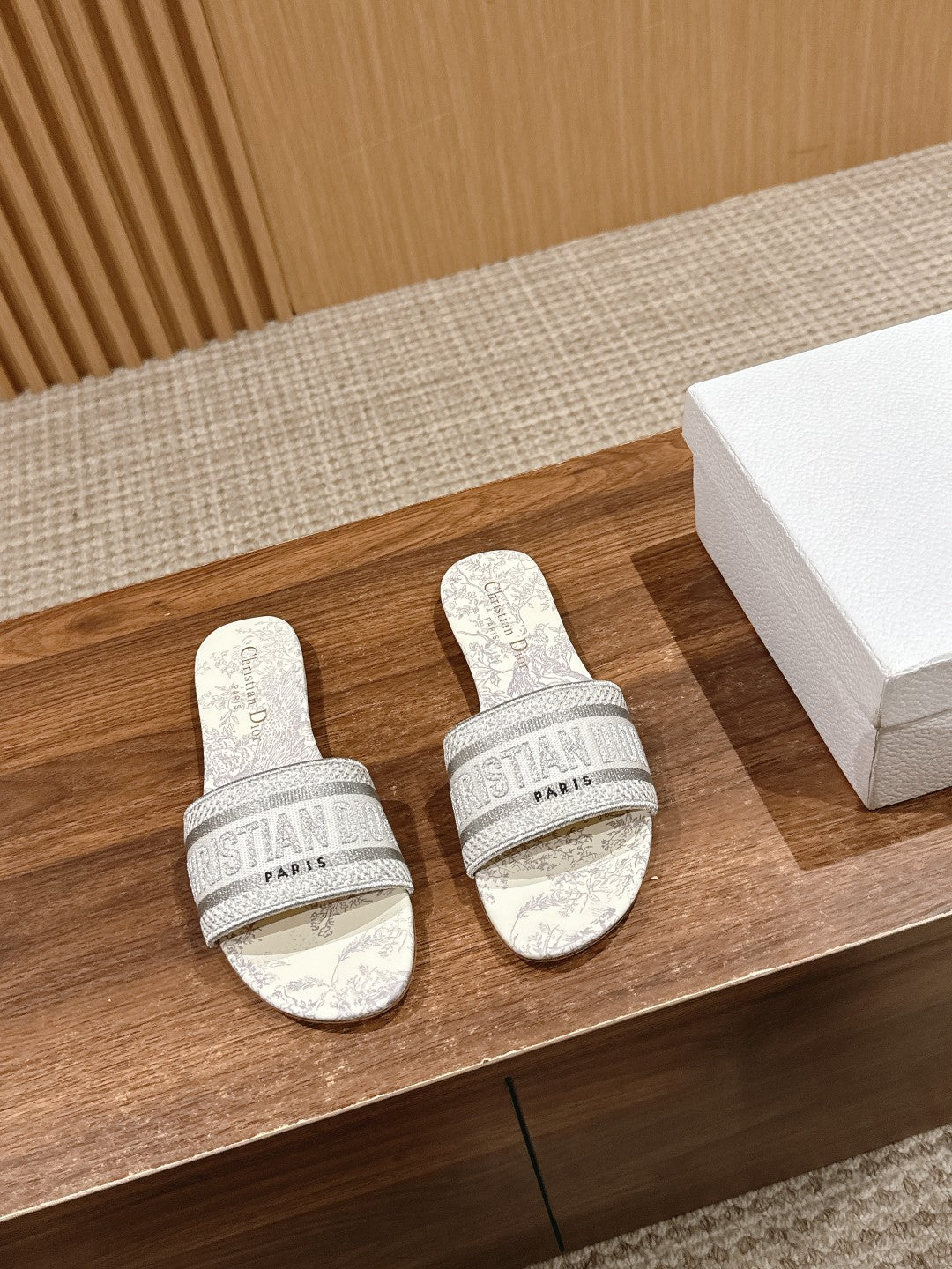 DIOR 26S SLIDE SANDALS IN GREY TOILE DE JOUY LOGO