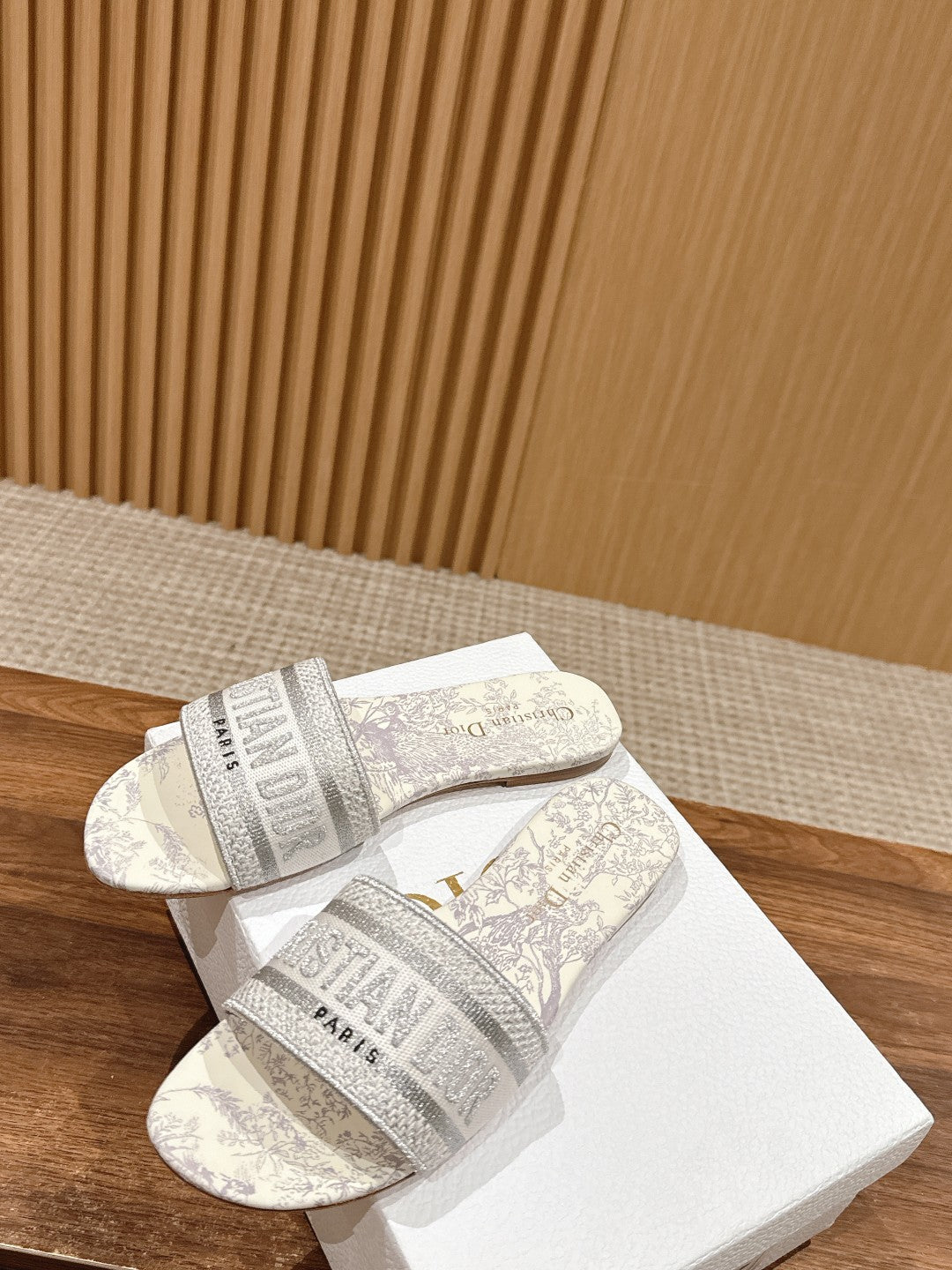 DIOR 26S SLIDE SANDALS IN GREY TOILE DE JOUY LOGO