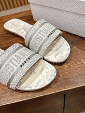 DIOR 26S SLIDE SANDALS IN GREY TOILE DE JOUY LOGO