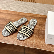 DIOR 26S D-CLUB EMBROIDERED SLIDES IN BLACK TOILE DE JOUY