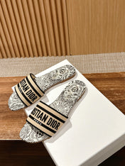 DIOR 26S D-CLUB EMBROIDERED SLIDES IN BLACK TOILE DE JOUY