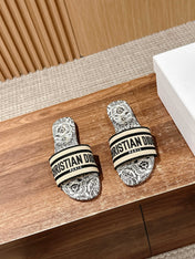 DIOR 26S D-CLUB EMBROIDERED SLIDES IN BLACK TOILE DE JOUY