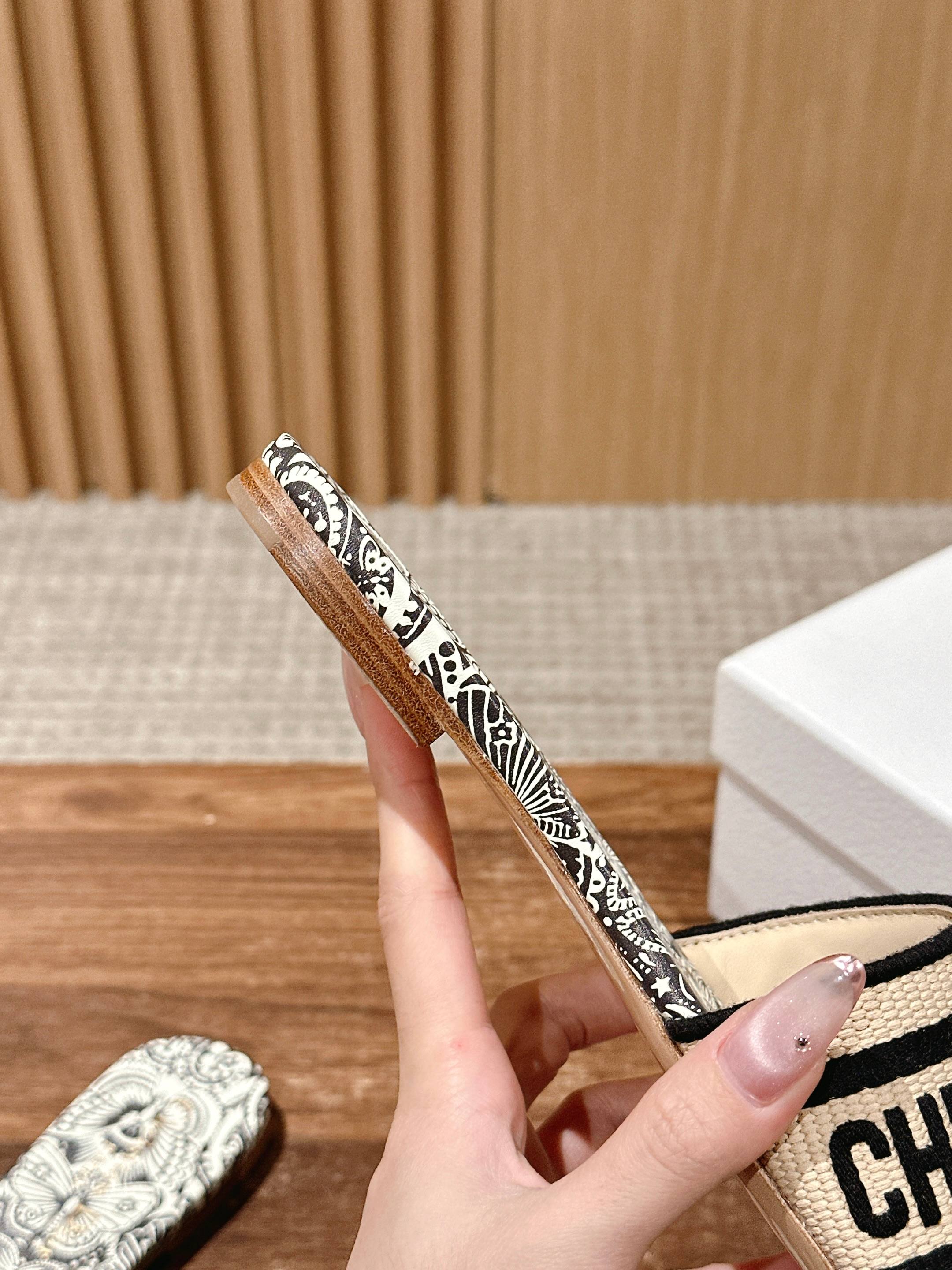 DIOR 26S D-CLUB EMBROIDERED SLIDES IN BLACK TOILE DE JOUY