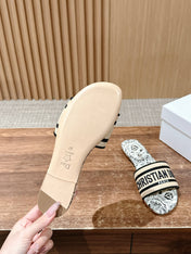 DIOR 26S D-CLUB EMBROIDERED SLIDES IN BLACK TOILE DE JOUY
