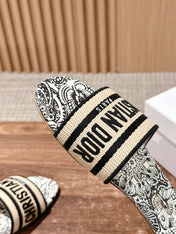 DIOR 26S D-CLUB EMBROIDERED SLIDES IN BLACK TOILE DE JOUY