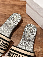 DIOR 26S D-CLUB EMBROIDERED SLIDES IN BLACK TOILE DE JOUY