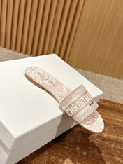 DIOR 26S D-CLUB EMBROIDERED SLIDES IN PINK TOILE DE JOUY