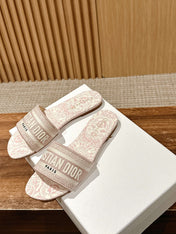 DIOR 26S D-CLUB EMBROIDERED SLIDES IN PINK TOILE DE JOUY