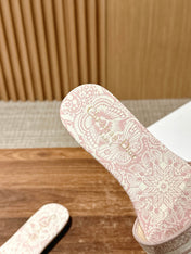 DIOR 26S D-CLUB EMBROIDERED SLIDES IN PINK TOILE DE JOUY